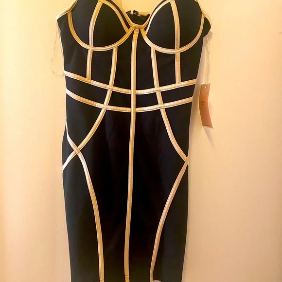 Blashe | Dresses | Blashe Mini Bandage Dress Black And Gold Brand New Size  S With Tags | Poshmark